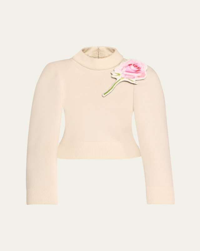 Floral Brooch Wool Sweater